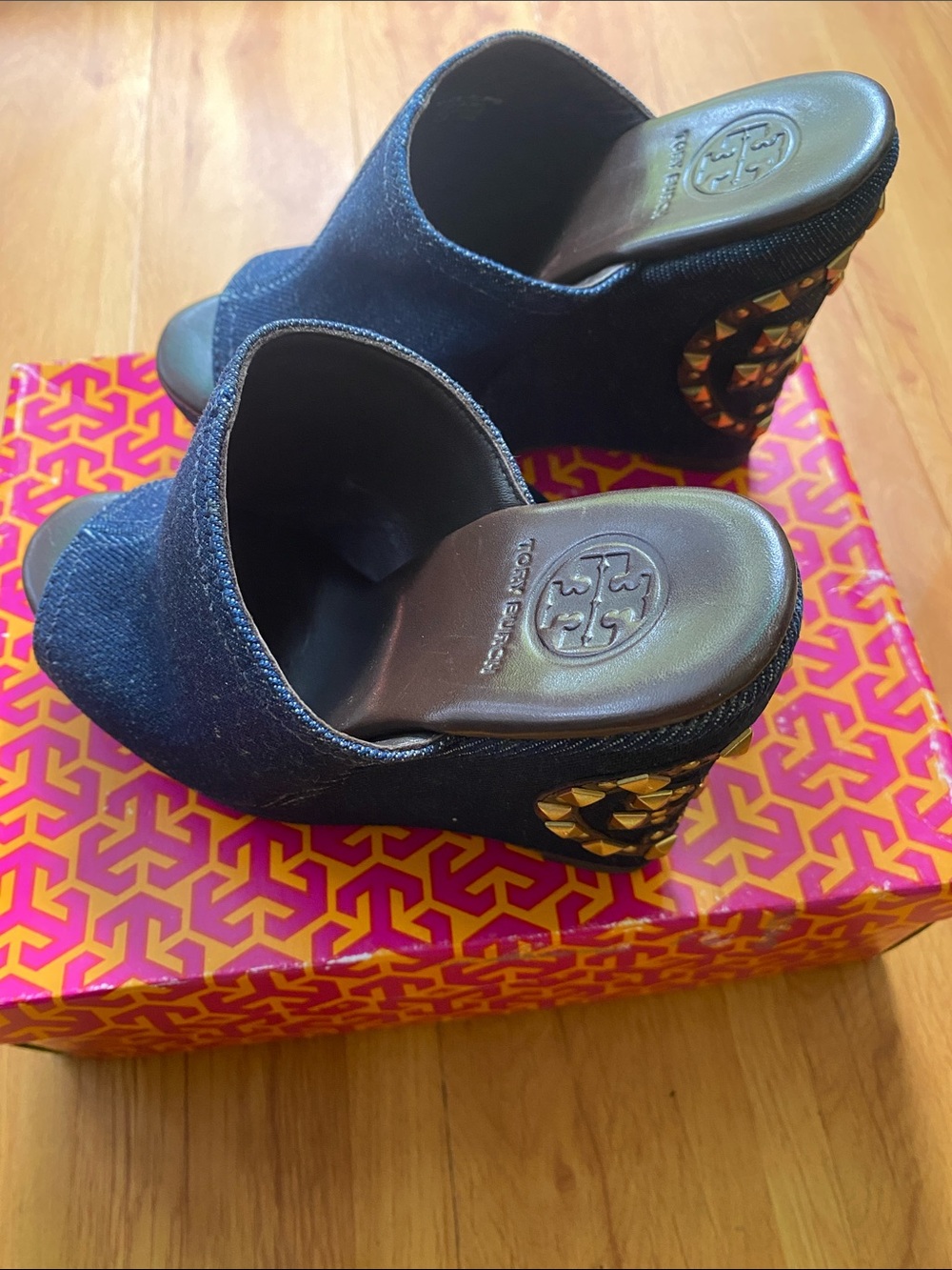 Tory Burch Navy Denim Open-Toe Mule - Picture 8 of 16
